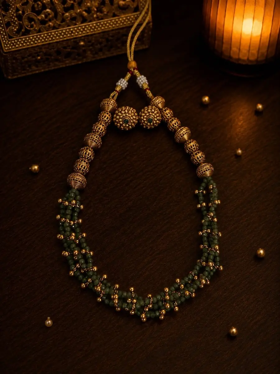Pastel Green beaded Short Haram — view 2